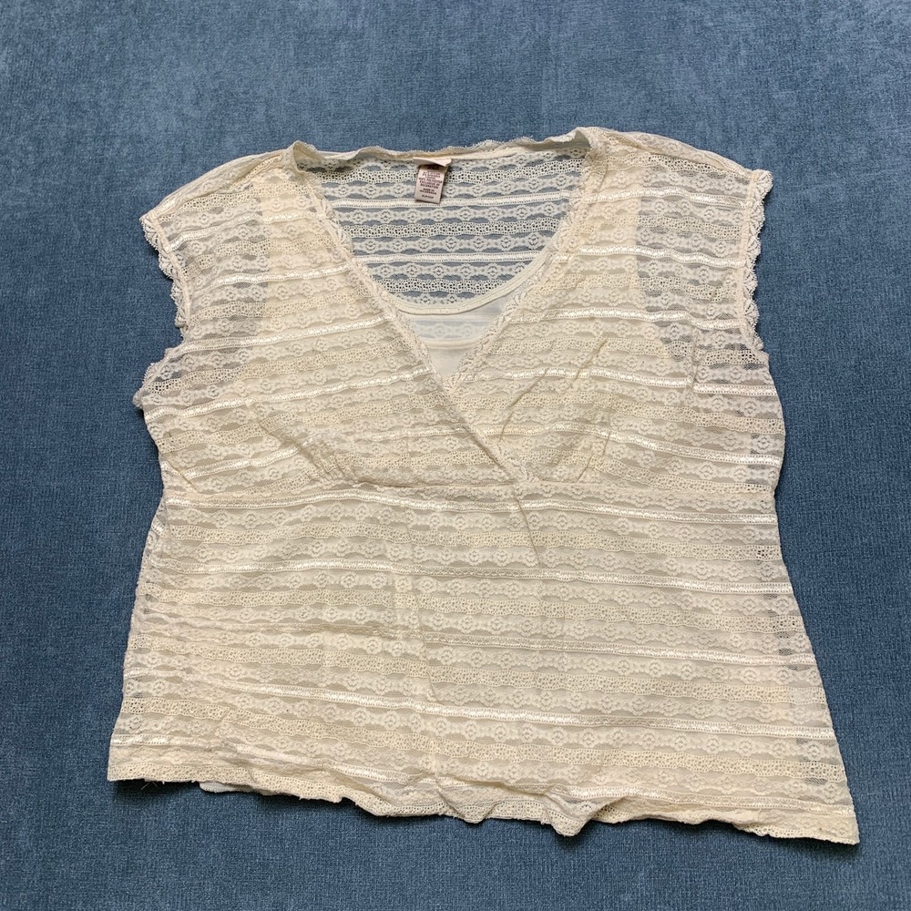 Covington Blouse Top Womens XLP Cream Floral Lace Sheer Stretch Surplice V Neck